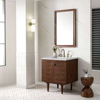 30 Inch Amberly Dual Mount Vanity in Mid-Century Walnut / Ethereal Noctis Top
