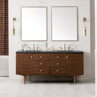 72 Inch Amberly Dual Mount Vanity in Mid-Century Walnut / Charcoal Soapstone Top