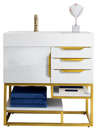 35.375 Inch Columbia Freestanding Vanity in Glossy White / Glossy White Top