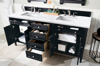 72 Inch Brittany Freestanding Vanity in Black Onyx / Arctic Fall Solid Surface Top