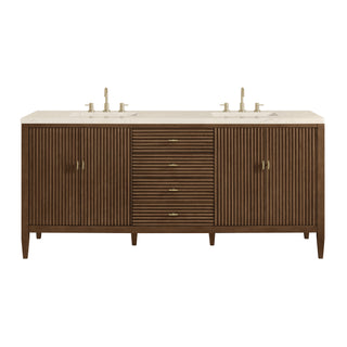 72 Inch Myrrin Freestanding Vanity in Mid-Century Walnut / Eternal Marfil Top