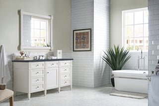 60 Inch Brittany Freestanding Vanity in Bright White / Charcoal Soapstone Top