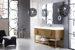 72.375 Inch Columbia Freestanding Vanity in Latte Oak / Glossy White Top
