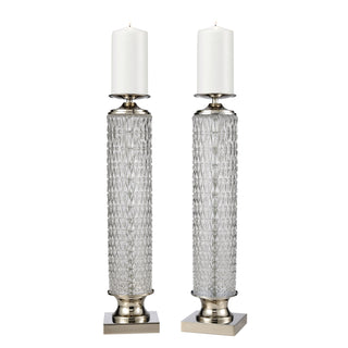 Chaufer Candle Holders in Polished Nickel and Clear (Set of 2)