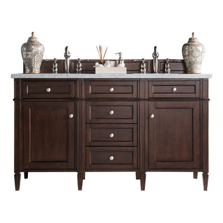 60 Inch Brittany Freestanding Vanity in Burnished Mahogany / Carrara White Top