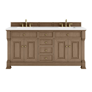 72 Inch Brookfield Freestanding Vanity in Pecan / White Zeus Top