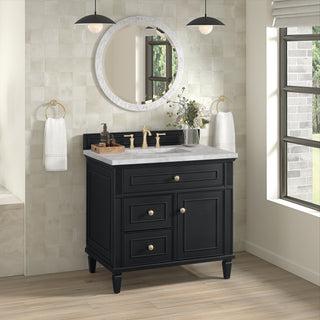 36 Inch Lorelai Freestanding Vanity in Black Onyx / Victorian Silver Top