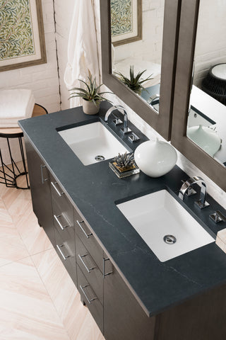 60 Inch Metropolitan Dual Mount Vanity in Silver Oak / Charcoal Soapstone Top