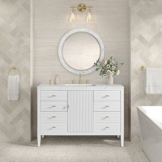 48 Inch Myrrin Freestanding Vanity in Bright White / Ethereal Noctis Top