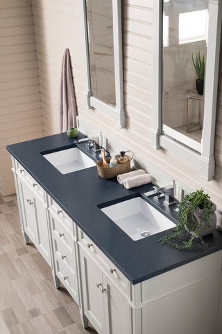 72 Inch Brittany Freestanding Vanity in Bright White / Charcoal Soapstone Top