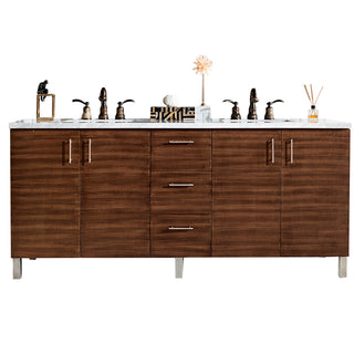 72 Inch Metropolitan Dual Mount Vanity in American Walnut / Eternal Jasmine Pearl Top