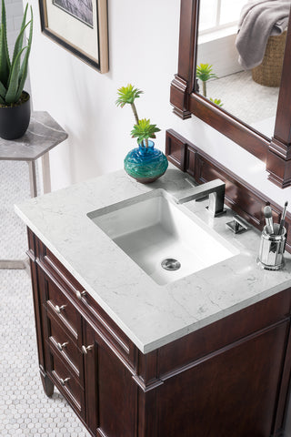 30 Inch Brittany Freestanding Vanity in Burnished Mahogany / Eternal Jasmine Pearl Top