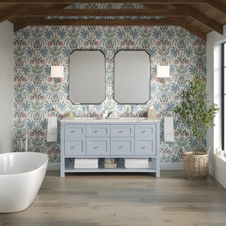60 Inch Breckenridge Freestanding Vanity in Serenity Blue / Victorian Silver Top