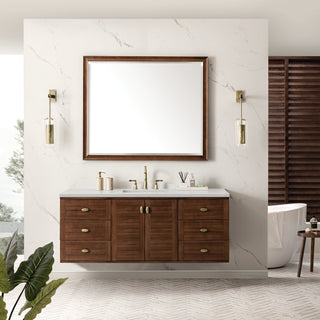 60 Inch Amberly Dual Mount Vanity in Mid-Century Walnut / Lime Delight Top