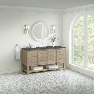 60 Inch Breckenridge Freestanding Vanity in Whitewashed Oak / Parisien Bleu Top