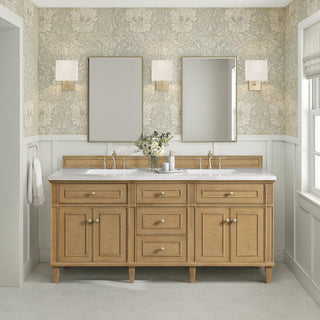 72 Inch Lorelai Freestanding Vanity in Light Natural Oak / White Zeus Top