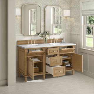60 Inch Lorelai Freestanding Vanity in Light Natural Oak / White Zeus Top