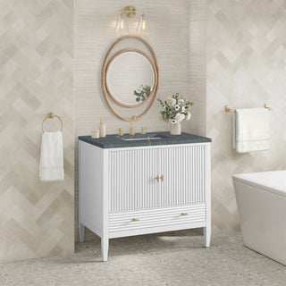 36 Inch Myrrin Freestanding Vanity in Bright White / Parisien Bleu Top