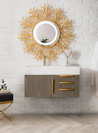 35.375 Inch Columbia Floating Vanity in Ash Gray / Glossy White Top