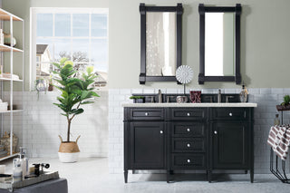 60 Inch Brittany Freestanding Vanity in Black Onyx / Eternal Jasmine Pearl Top