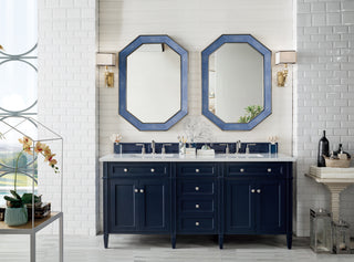 72 Inch Brittany Freestanding Vanity in Victory Blue / Eternal Jasmine Pearl Top