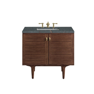 36 Inch Amberly Dual Mount Vanity in Mid-Century Walnut / Parisien Bleu Top