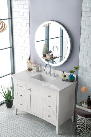 48 Inch Palisades Freestanding Vanity in Bright White / White Zeus Top