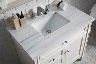 36 Inch Brittany Freestanding Vanity in Bright White / Arctic Fall Solid Surface Top