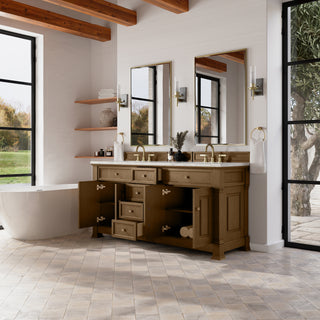72 Inch Brookfield Freestanding Vanity in Honey Oak / Eternal Jasmine Pearl Top