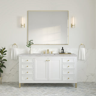 60 Inch Chicago Freestanding Vanity in Glossy White / Victorian Silver Top