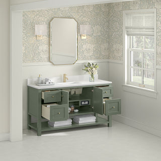 60 Inch Breckenridge Freestanding Vanity in Smokey Celadon / White Zeus Top
