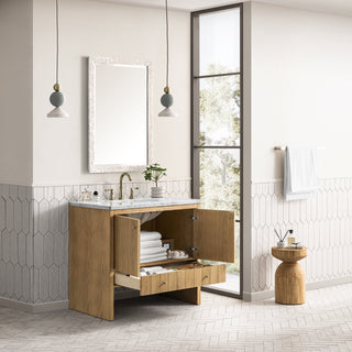 36 Inch Hudson Freestanding Vanity in Light Natural Oak / Carrara White Top