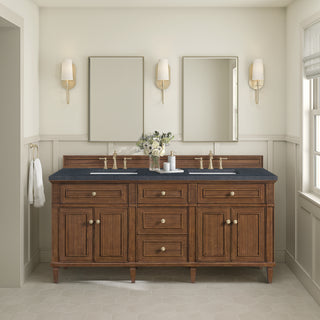 72 Inch Lorelai Freestanding Vanity in Mid-Century Walnut / Charcoal Soapstone Top
