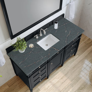 60 Inch Brittany Freestanding Vanity in Black Onyx / Parisien Bleu Top