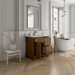 36 Inch Brookfield Freestanding Vanity in Honey Oak / White Zeus Top