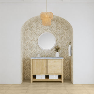 48 Inch Marigot Freestanding Vanity in Sunwashed Oak / Carrara White Top