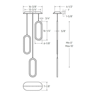 3 vertical oblong pendants with lit cluster 5CCT