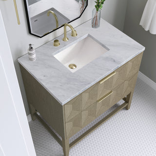 36 Inch Emmeline Freestanding Vanity in Pebble Oak / Carrara White Top