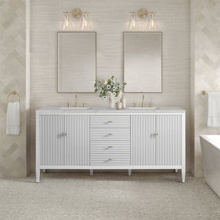 72 Inch Myrrin Freestanding Vanity in Bright White / Eternal Jasmine Pearl Top