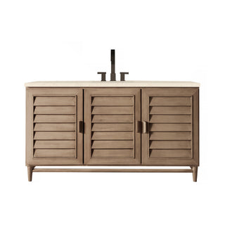 60 Inch Portland Freestanding Vanity in Whitewashed Walnut / Eternal Marfil Top