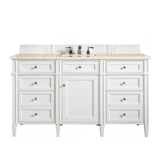 60 Inch Brittany Freestanding Vanity in Bright White / Eternal Marfil Top