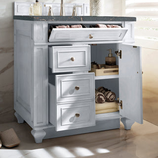 30 Inch Bristol Freestanding Vanity in Bright White / Parisien Bleu Top