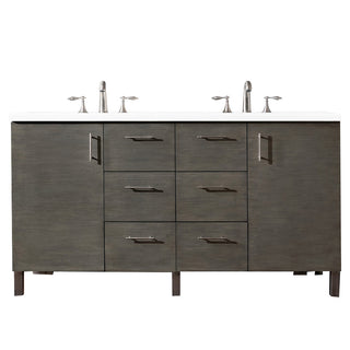 60 Inch Metropolitan Dual Mount Vanity in Silver Oak / White Zeus Top