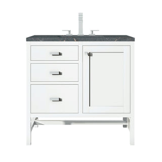 36 Inch Addison Freestanding Vanity in Glossy White / Parisien Bleu Top