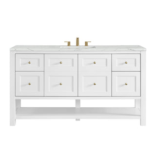 60 Inch Breckenridge Freestanding Vanity in Bright White / Ethereal Noctis Top