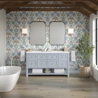 60 Inch Breckenridge Freestanding Vanity in Serenity Blue / White Zeus Top