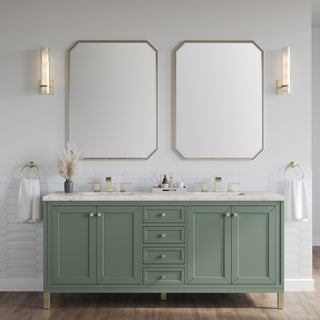 72 Inch Chicago Freestanding Vanity in Smokey Celadon / Eternal Jasmine Pearl Top