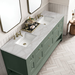 72 Inch Breckenridge Freestanding Vanity in Smokey Celadon / Victorian Silver Top