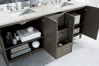 72 Inch Metropolitan Dual Mount Vanity in Silver Oak / Eternal Jasmine Pearl Top