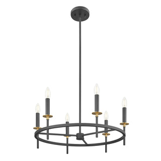 6-Light Chandelier in Matte Black and Natural Brass